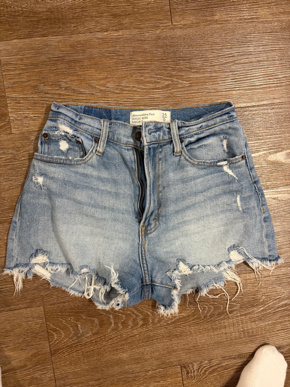 Abercrombie & Fitch Light Wash Distressed High-Rise Denim Shorts